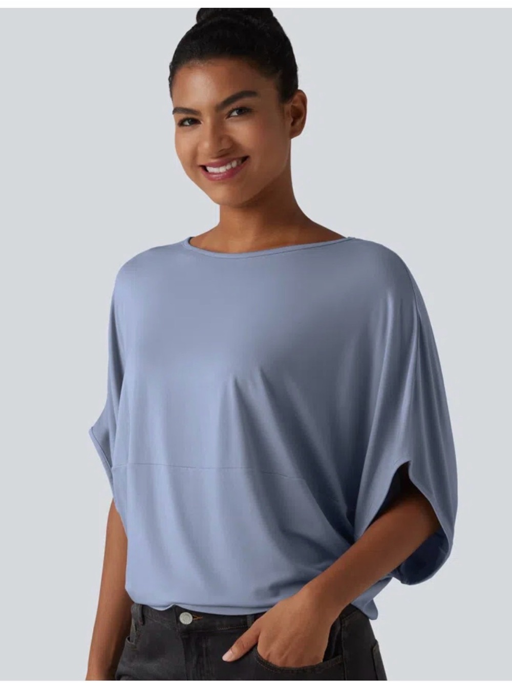 NWT HALARA Relaxed Boatneck Dolman Top in Light Blue